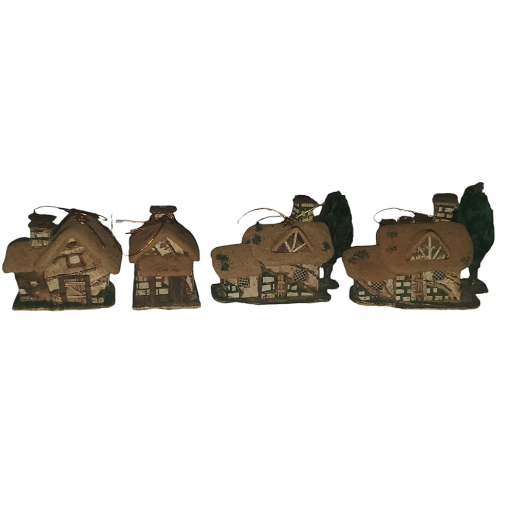 Vintage putz style cottage ornaments